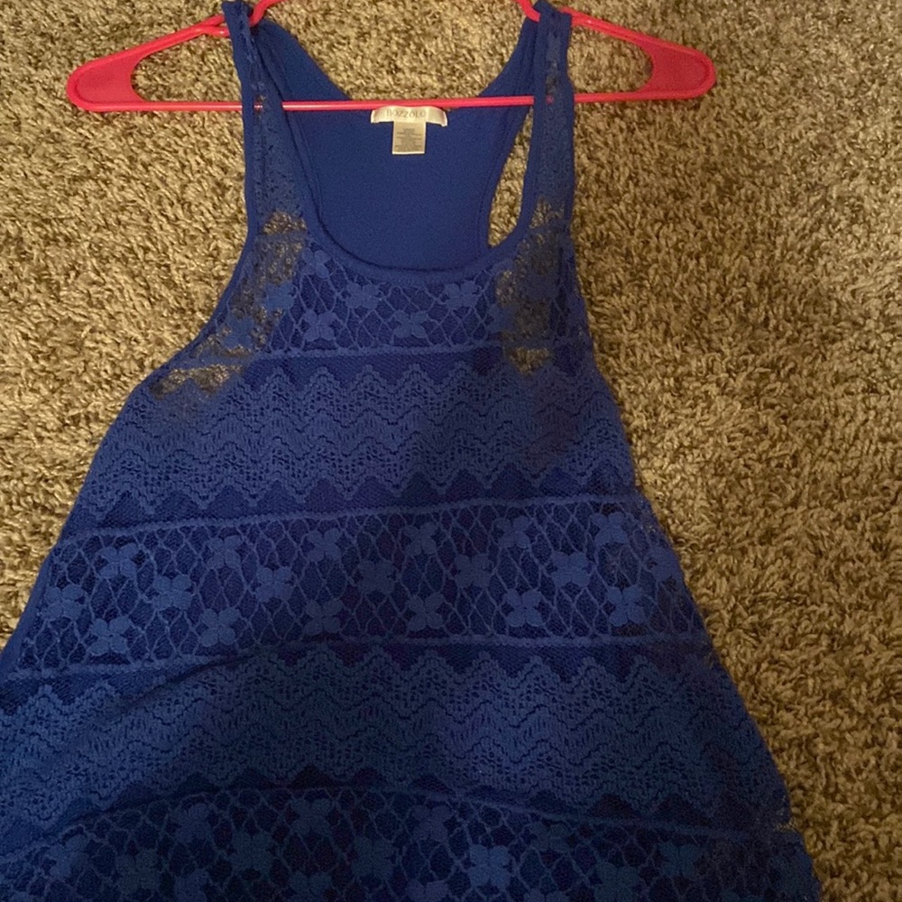 Royal blue lace top blouse, solid in the back, large